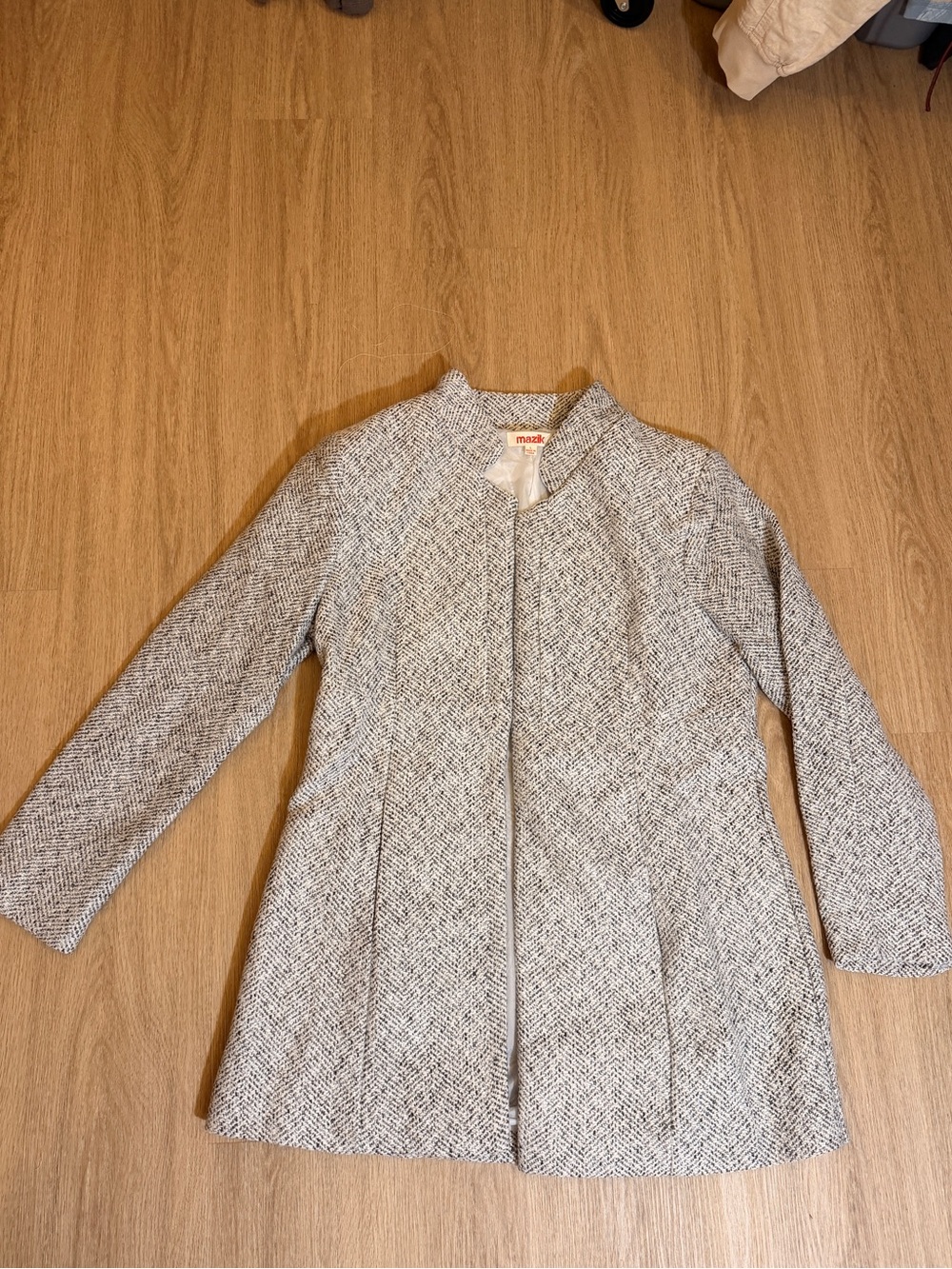 Mazik Gray Herringbone Pea Coat